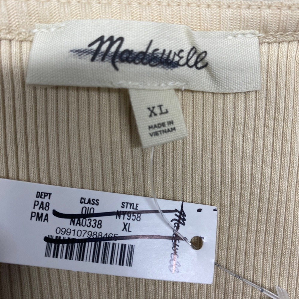Madewell Shirt Womens XL Lace Trim Ribbed V Neck Short Sleeve Top Beige NY958 - Picture 5 of 11